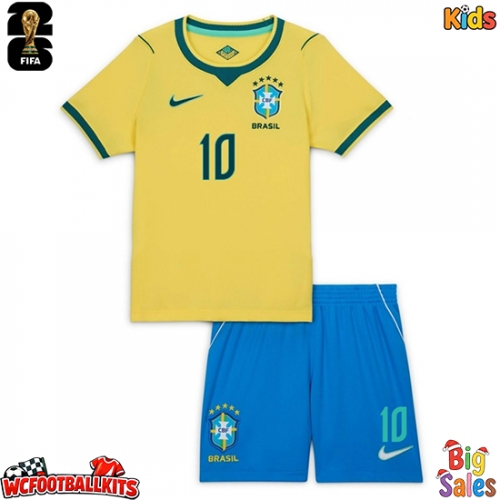 Brazil Vinicius Junior #10 Replica Home Stadium Kit for Kids World Cup 2026 Short Sleeve (+ pants)
